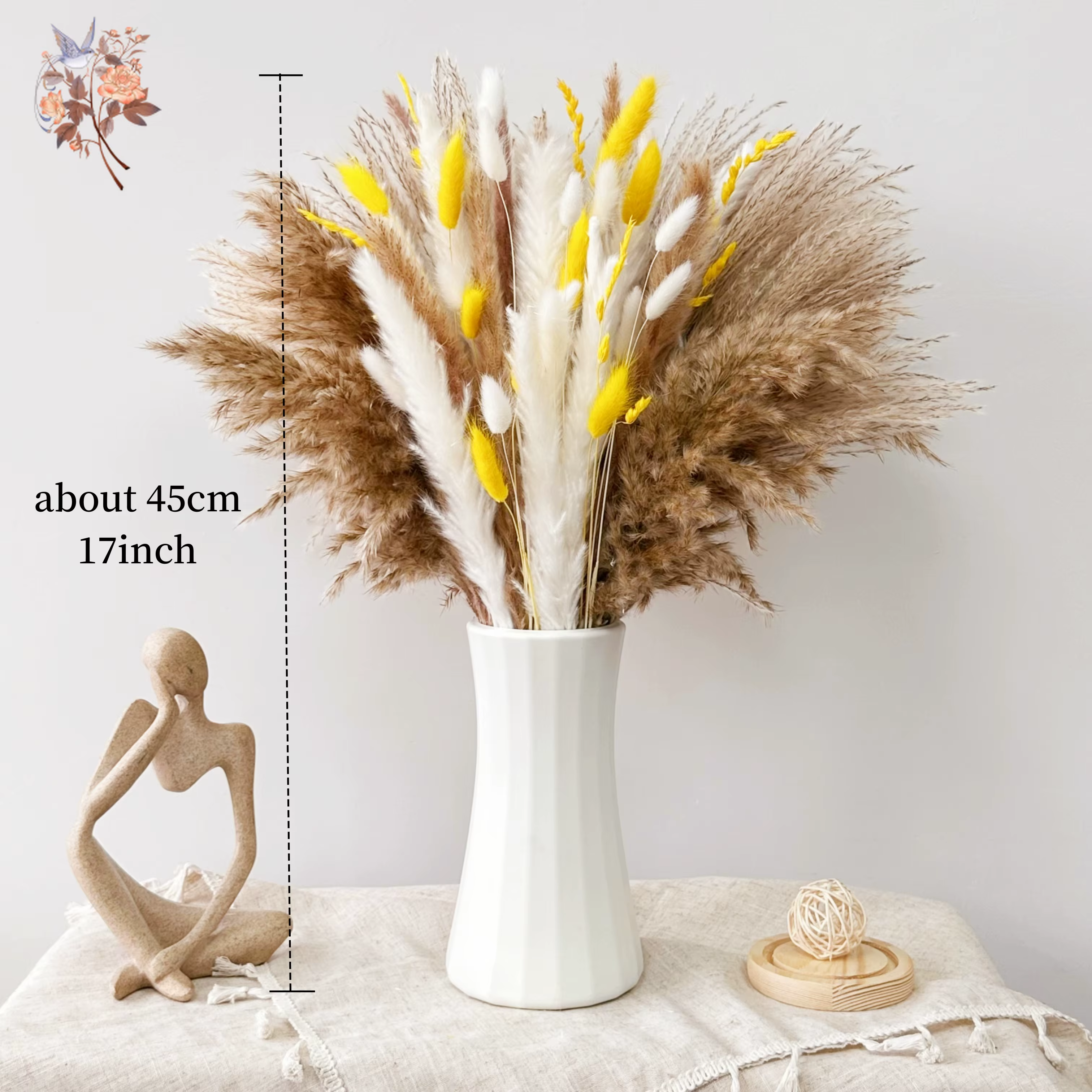 Bouquet de Pampas jaunes à fleurs sèches naturelles