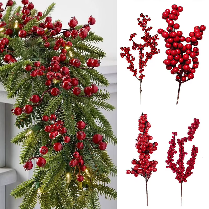 5 pièces baies de noël Branches de pin couronne