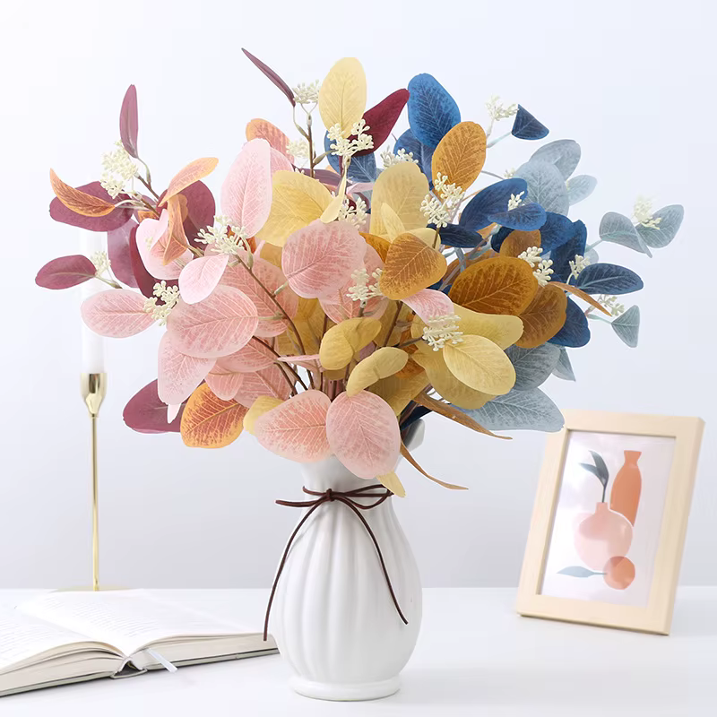 Fleurs artificielles feuilles d'eucalyptus branche fausse plante décoration pour mariage maison Arrangement floral bleu