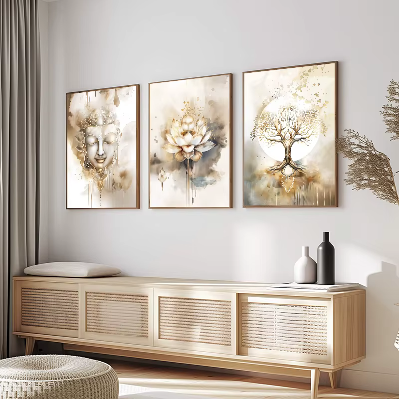 Bouddha fleur de Lotus arbre de vie Yoga méditation affiches et imprimés toile impression mur Art photo pour salon décor à la maison