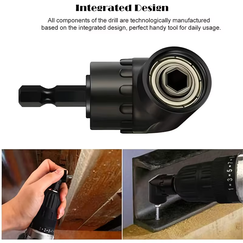 Le kit d'accessoires pour perceuse à angle droit comprend un adaptateur de douille, un adaptateur de perceuse d'angle à tige hexagonale, une foret oblique et une tête de lot