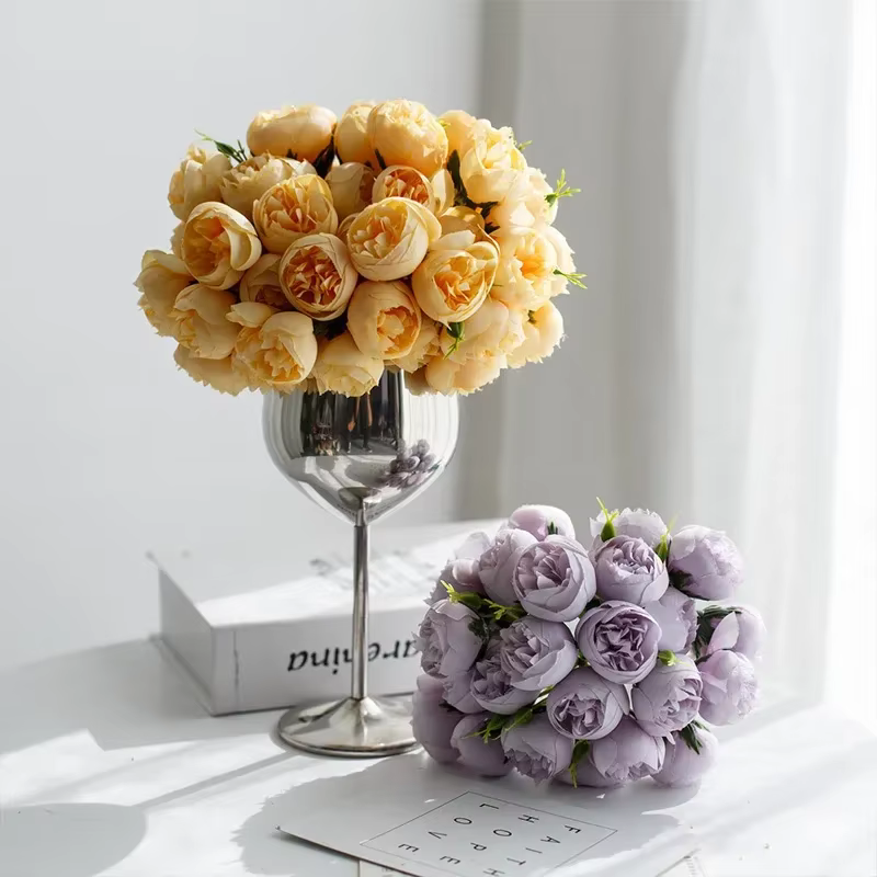 Rose Rose pivoine fleurs artificielles Bouquet de soie 27 têtes Roses fausse fleur pour Vase de Table organiser les fleurs de décoration de mariage à la maison