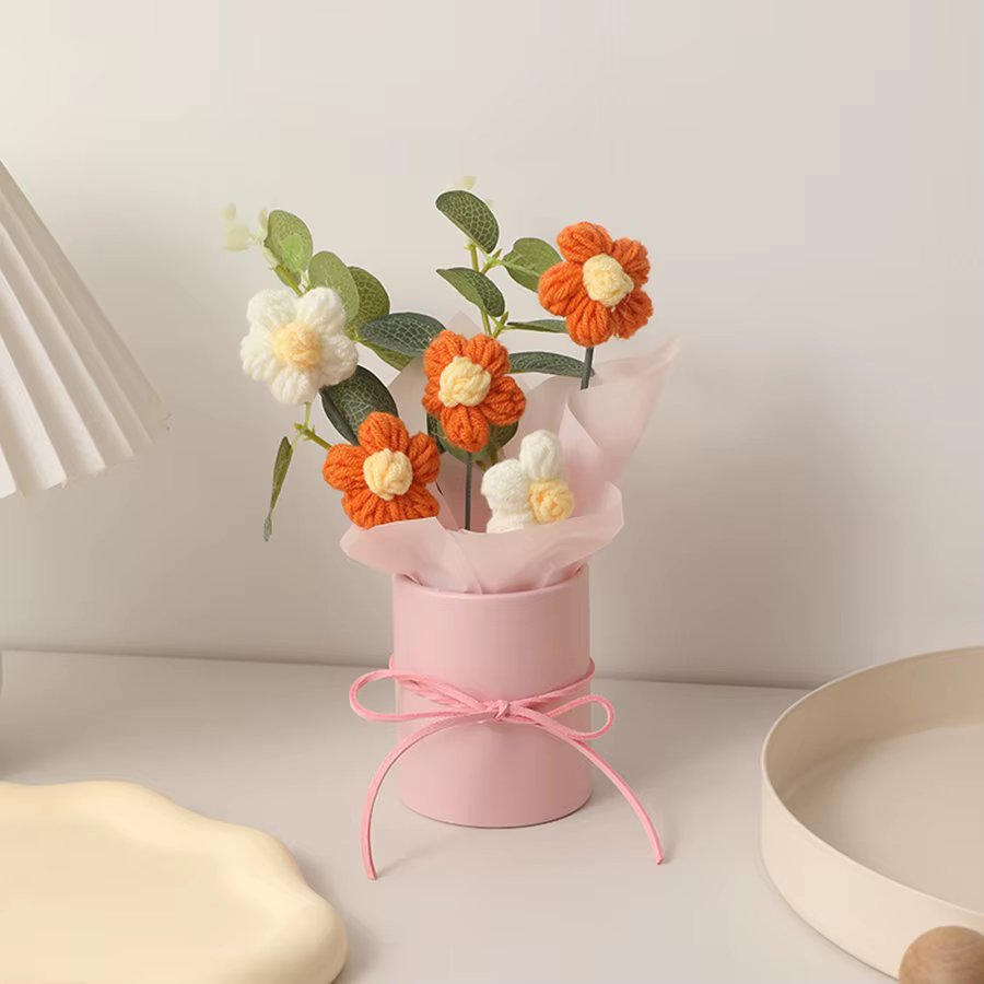 1 Pièce Magnifique Bouquet de Fleurs en Fil de Laine avec Tube Floral