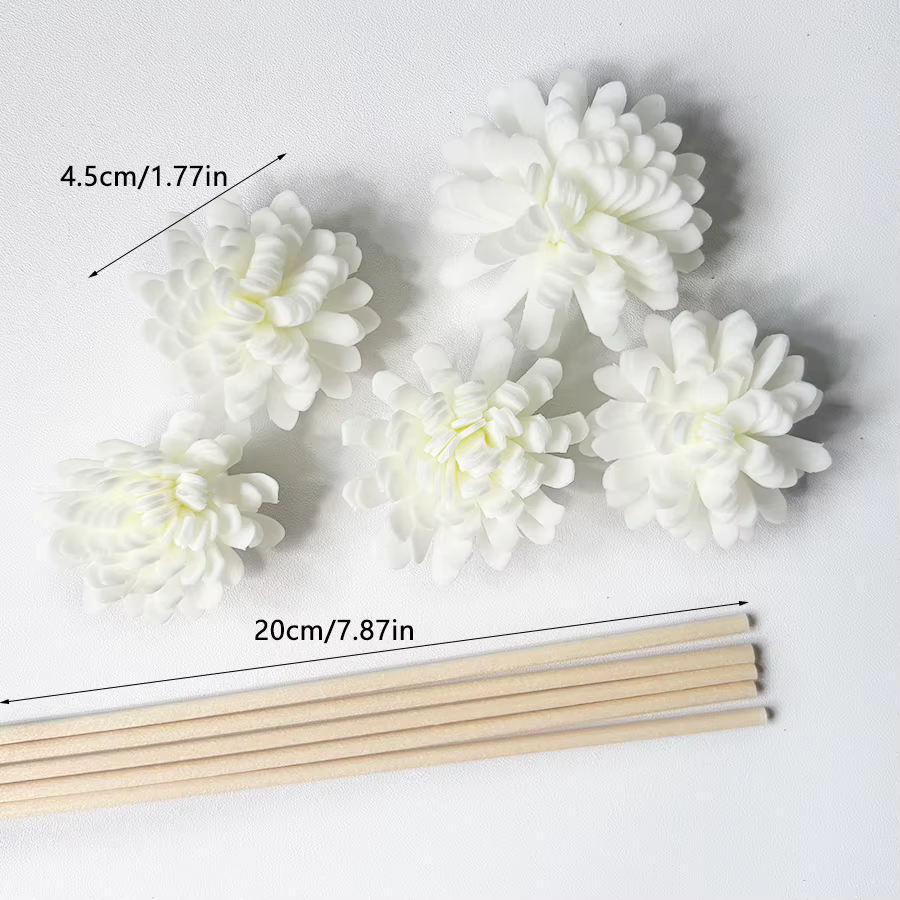 5/20/50pcs bâton de diffusion d'arôme et combinaison de fleurs en mousse blanche