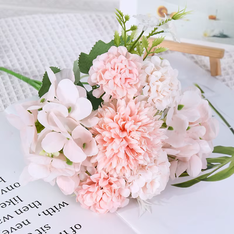 Roses d'automne fleurs artificielles décoration mariée soie hortensia marguerite hybride Bouquet pour mariage maison noël automne décor artisanat