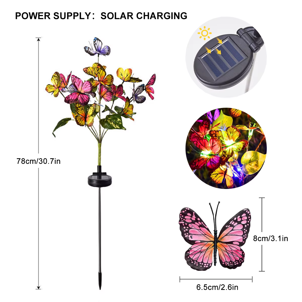 Lampe solaire au sol en forme de fleur de papillon
