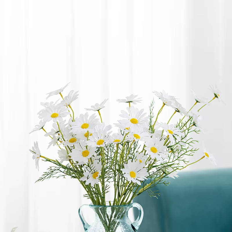 Marguerites blanches fleurs artificielles longue branche Bouquet fête de famille décoration de mariage bricolage mariée soie fleur artificielle