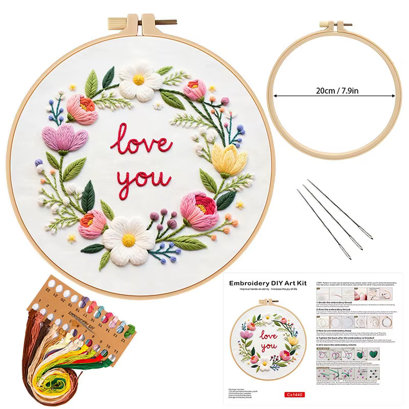 Kit de bricolage de broderie florale pour la saint-valentin