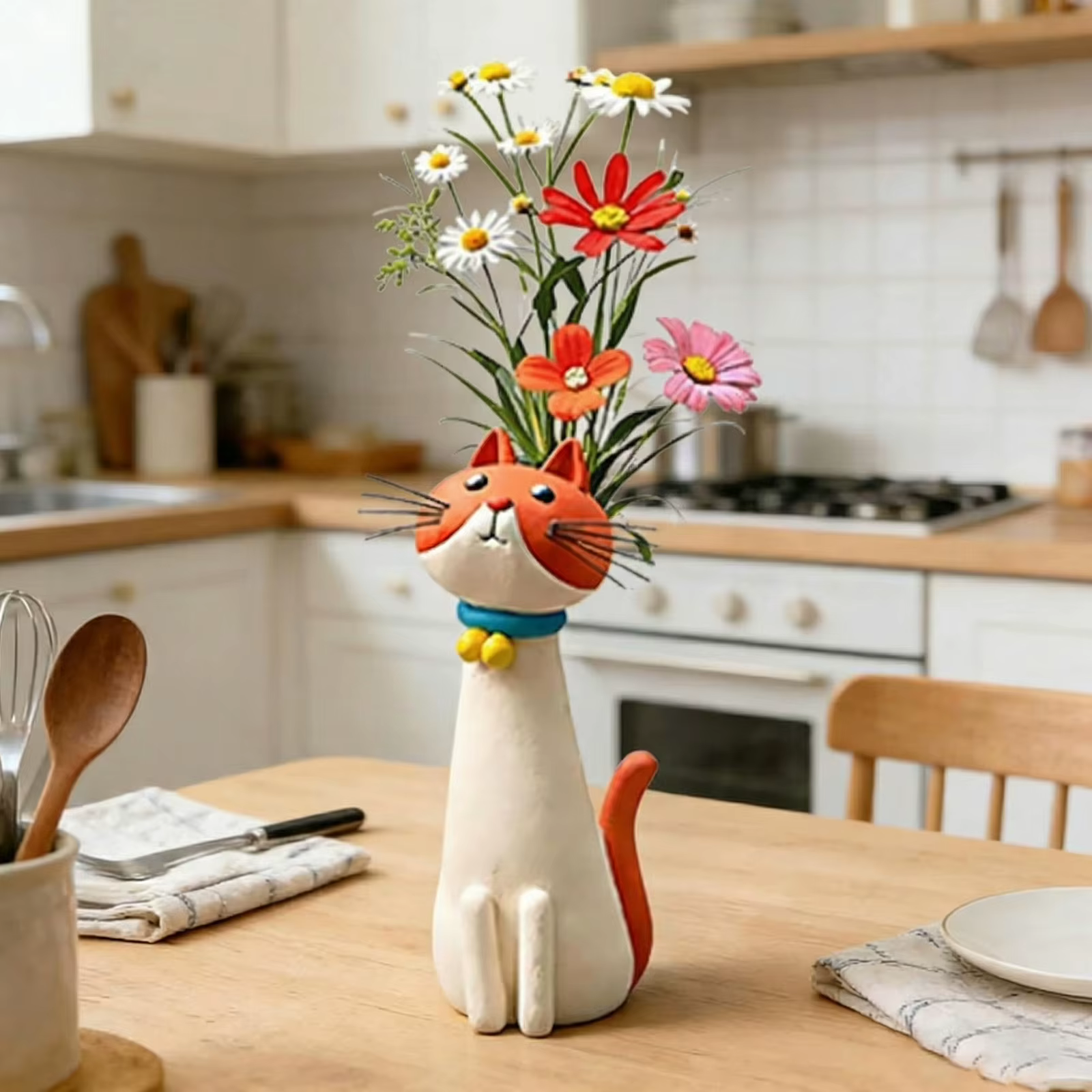 Vase à fleurs fantaisie en résine en forme de chat, 1 à 6 pièces, moderne et mignon, ornement créatif pour la maison, le salon, la décoration d'étagère