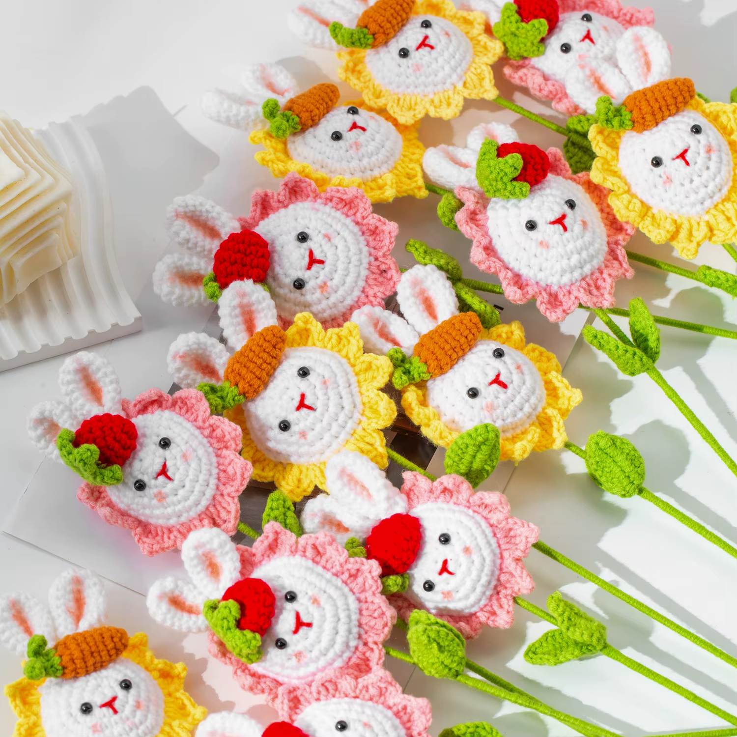 Lapin mignon tricoté fleurs en pot Animal Crochet fleur tissée