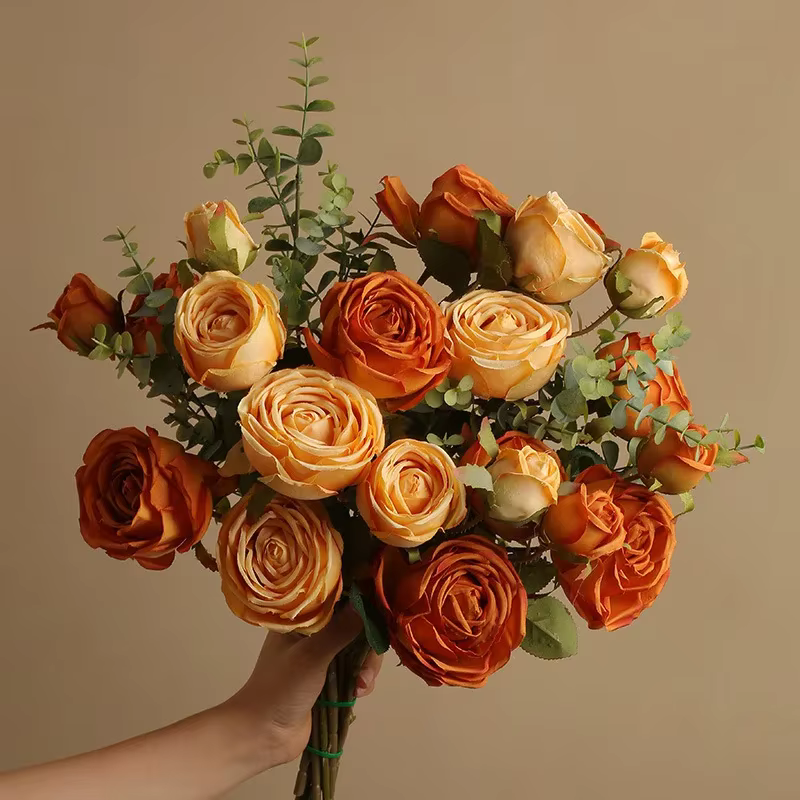 Bouquet de Roses Artificielles au Caramel