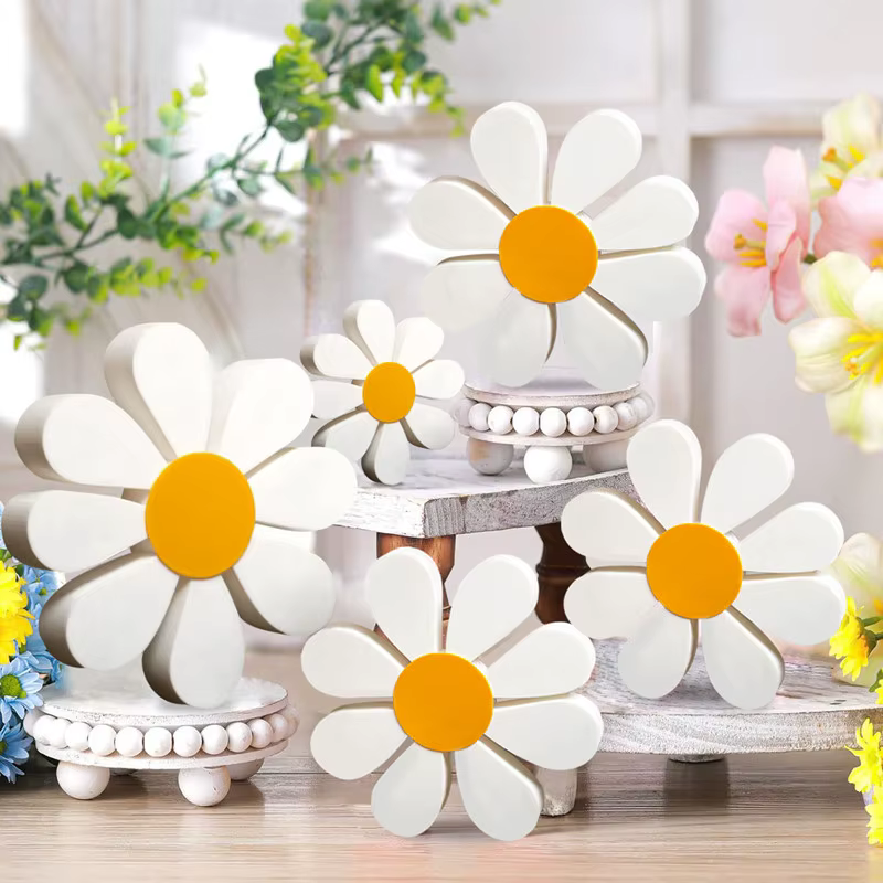 Ornements de fleurs de marguerite en bois