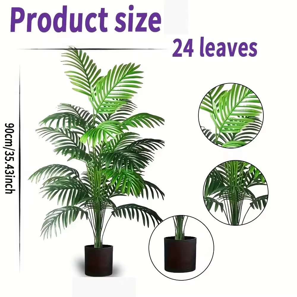 24 feuilles Areca palmier plantes artificielles arbres en Pot plastique vert fausse plante arbre bonsaï pour chambre maison intérieur extérieur décoration