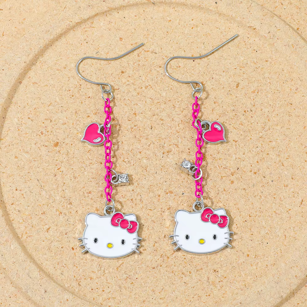Boucles d'oreilles Hello Kitty, pendentif d'oreille à breloques mignonnes, accessoire de bijoux à la mode pour filles et femmes, cadeau exquis