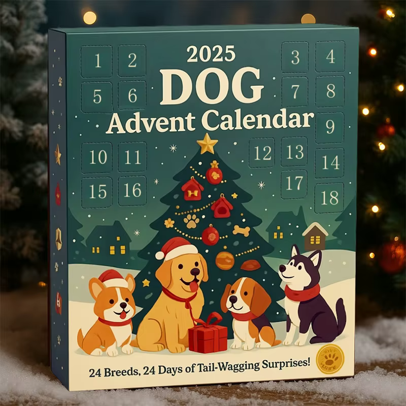 Calendrier de l'Avent pour chien, 2025 à 24 pièces, ornements de races festives 2D, calendrier de l'avent pour animaux de compagnie avec ornements réutilisables, idée pour l'amour des chiens
