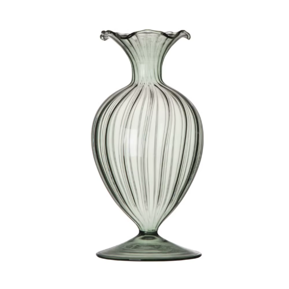 Vase à fleurs en verre coloré côtelé simple