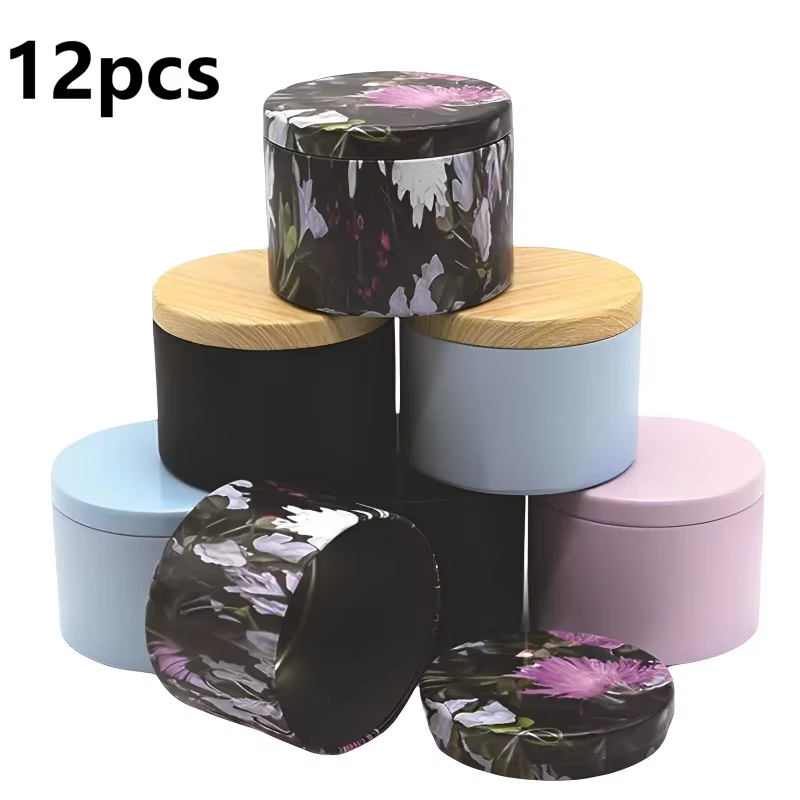 Pot à bougie rond avec couvercle, bricolage, aromathérapie, boîtes de thé en fer blanc, crème africaine de voyage, récipient de stockage cosmétique, 12 pièces, 4oz