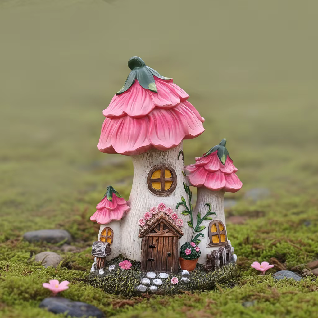 Ornement de maison champignon en résine