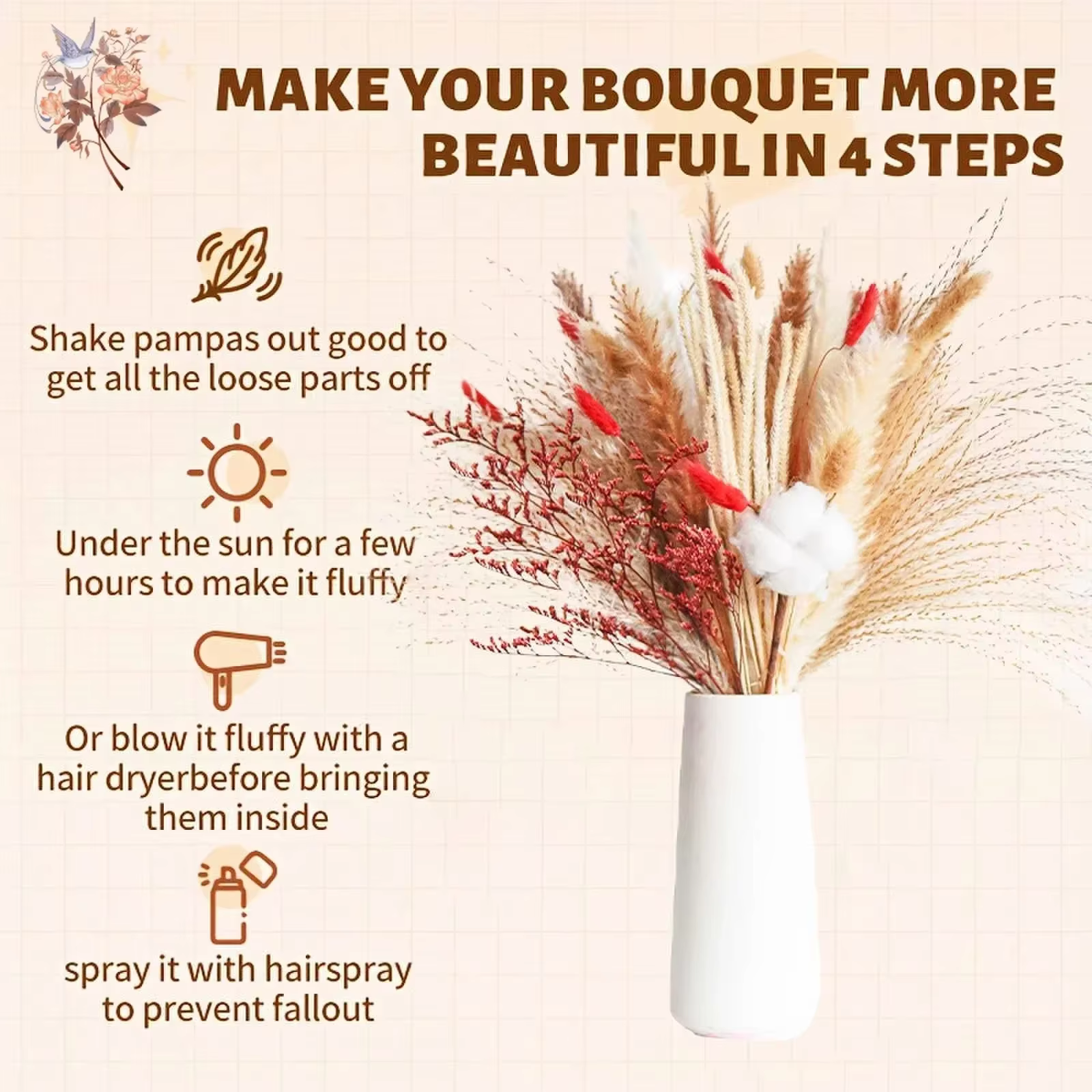 Bouquet d'herbe de la pampa rouge naturelle