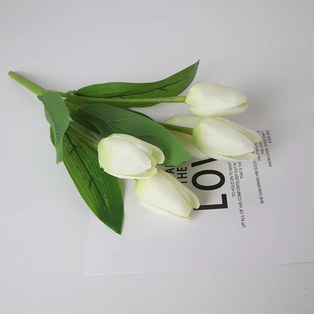 5 tulipe Simulation Bouquet Style Pastoral En Soie Tissu Faux Fleurs De Mariage Décoration Plante Verte En Pot Accessoires
