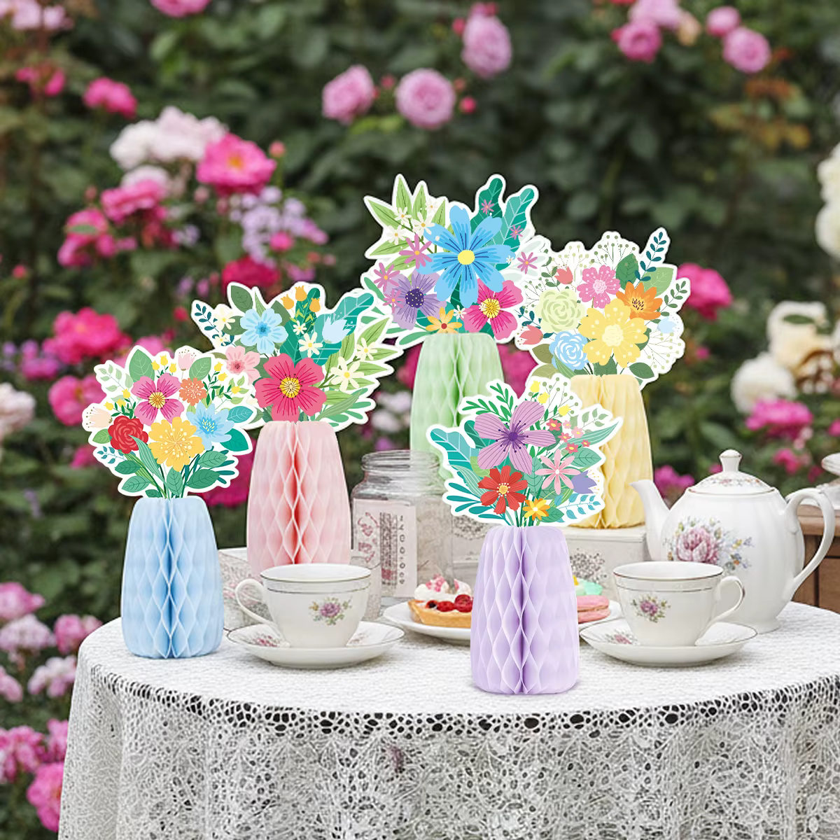 5 pièces de centres de table en nid d'abeille à fleurs sauvages