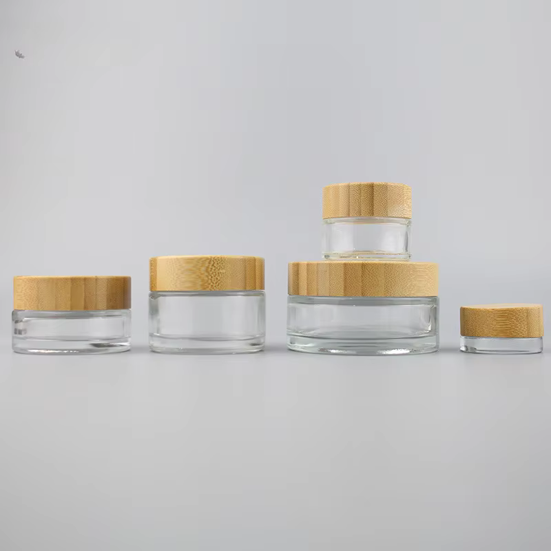 Bocaux à Crème en Verre avec Couvercle en Bambou