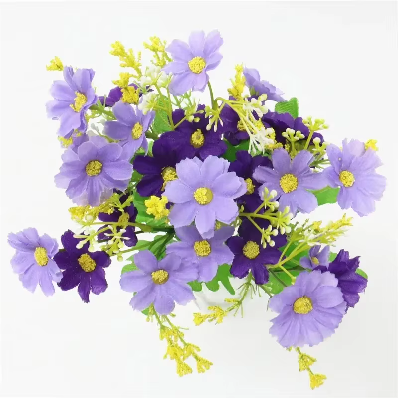 22*33CM un Bouquet 7branches 28 têtes marguerite en soie fleur décorative artificielle bricolage Arrangement Floral de mariage décor de Table de chambre à coucher