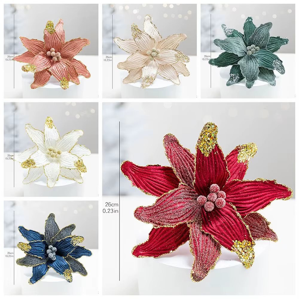 Fleur de noël artificielle en Faux velours avec paillettes