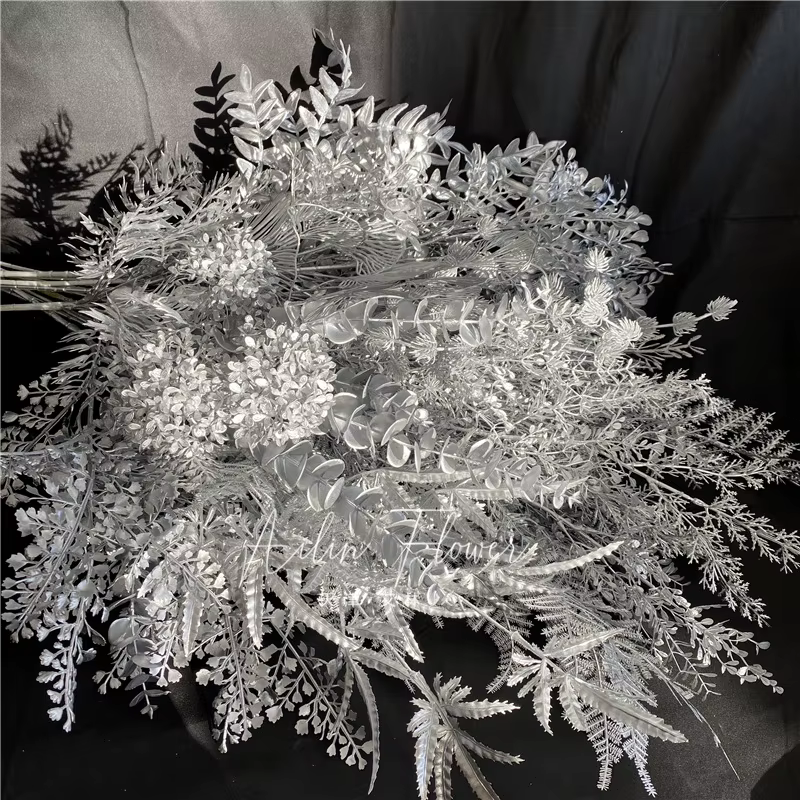 Feuilles de fleurs artificielles série argent