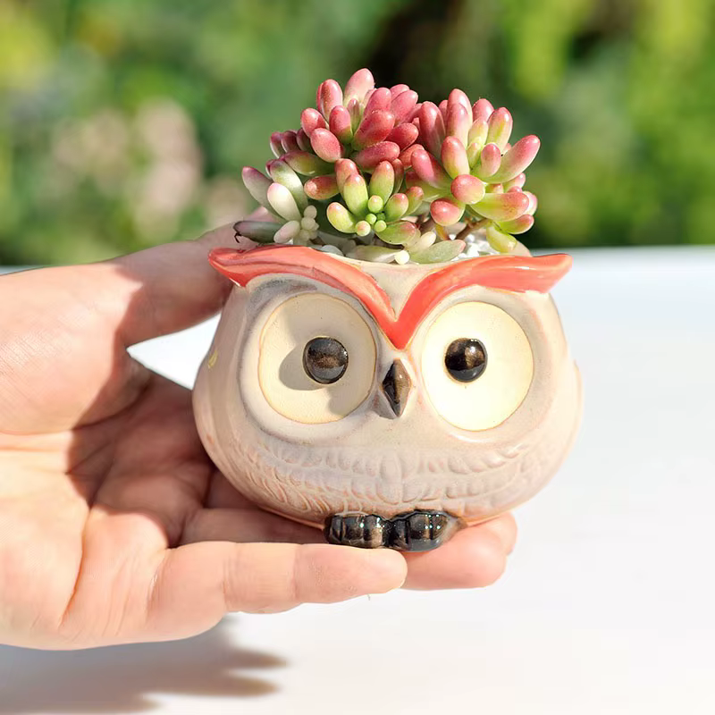 Pot de fleurs en céramique en forme de hibou