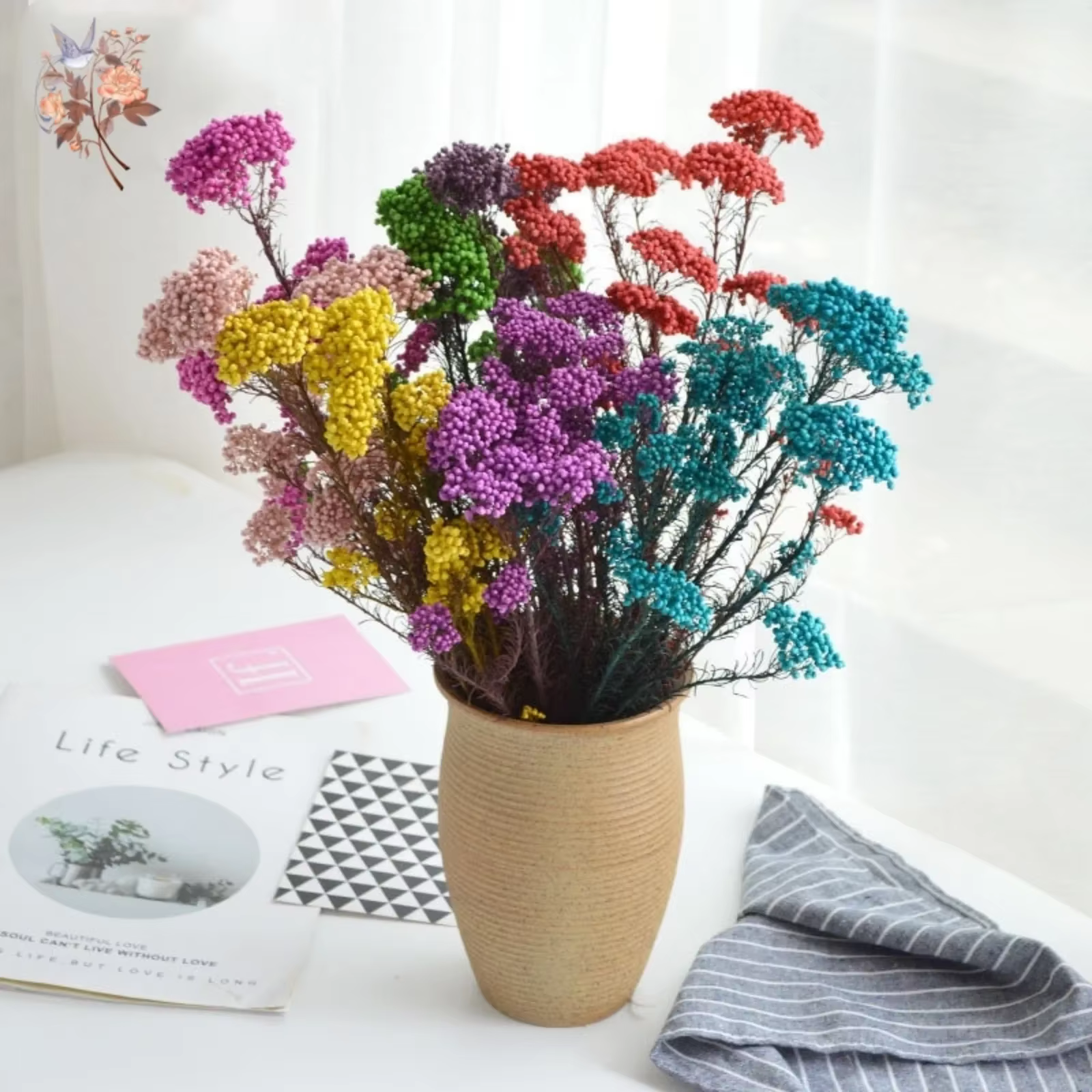 Bouquet de fleurs de riz éternel séchées naturelles