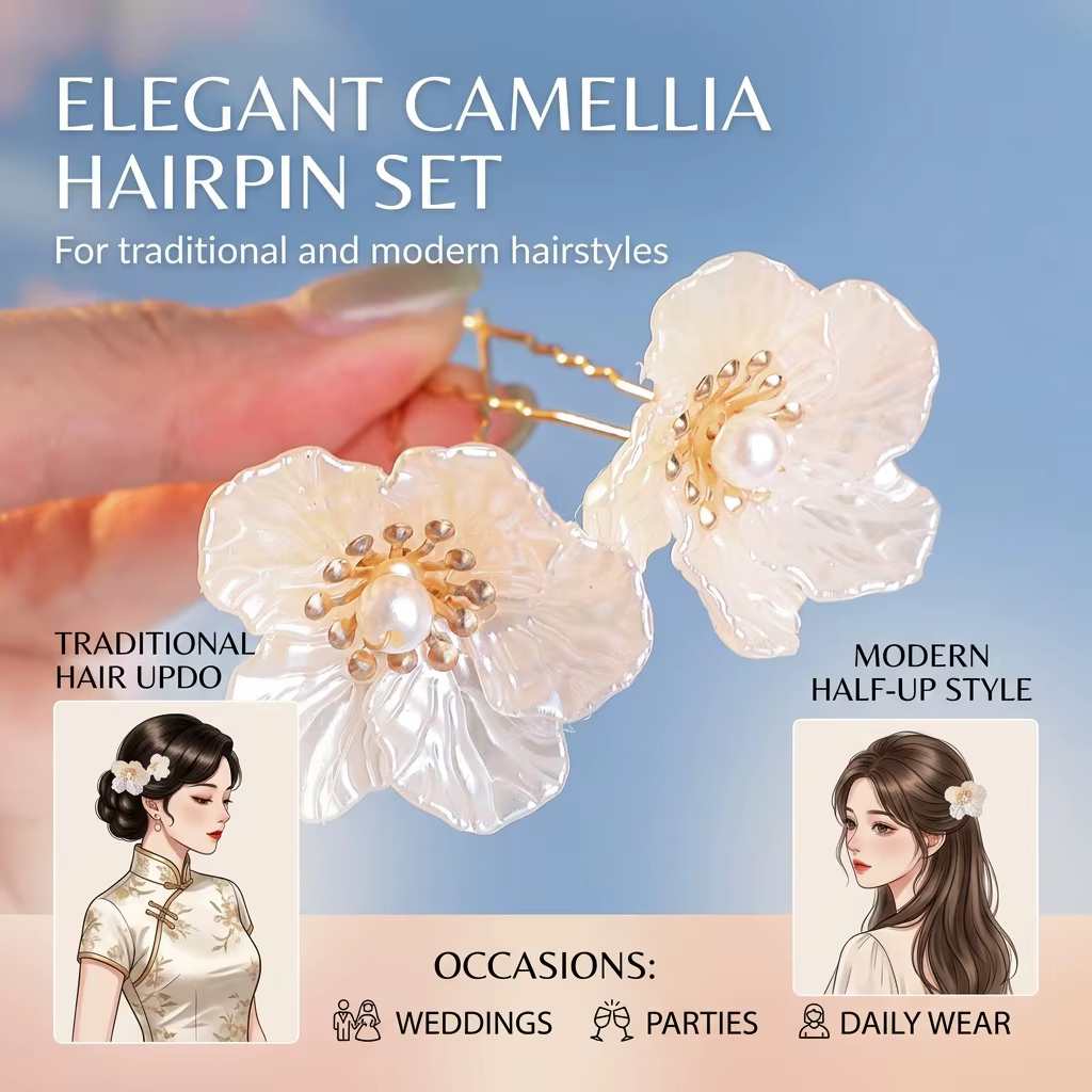 Accessoire de cheveux de mariée, style chinois vintage, épingle à cheveux à fleur blanche et pompon pour mariage, Hanfu, fête, coiffure quotidienne, cadeau