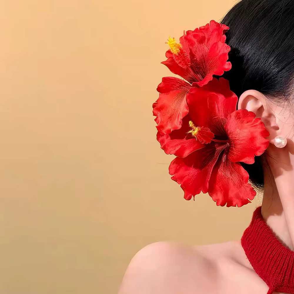 Pince à cheveux fleur d'hibiscus, barrette florale tropicale hawaïenne, accessoires de cheveux bohèmes pour femme, pour l'été, la plage, les vacances, les mariages