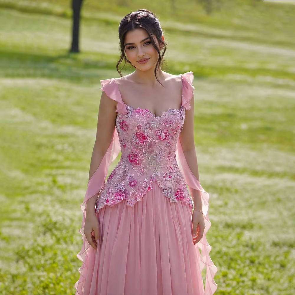 Robe de soirée verte à fleurs avec perles, robe de soirée florale à volants, robe d'occasion formelle pour princesse, robe personnalisée