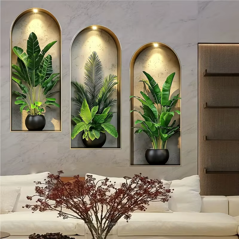 Autocollants muraux 3D en aquarelle de plantes - Décoration réaliste
