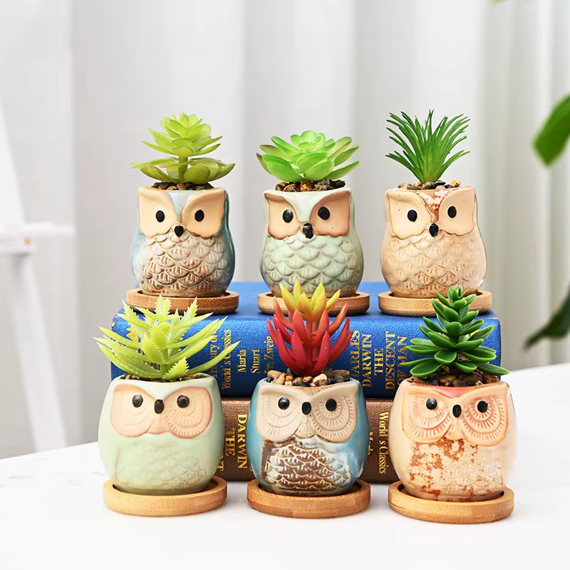 Mini pot de fleurs en céramique créatif avec trou