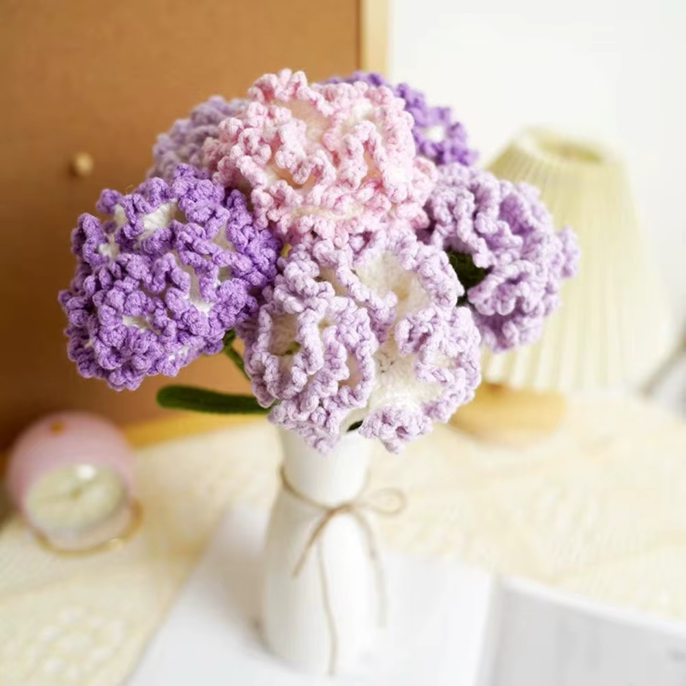 Bouquet de fleurs en laine créatif, fait main au crochet, coloré, cadeau