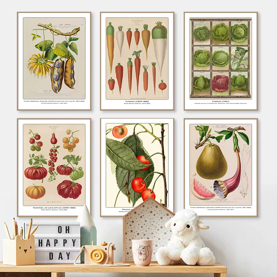 Affiche d'illustration d'étude botanique de Fruits et légumes Vintage