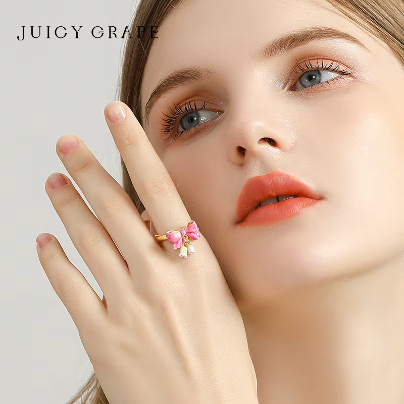 JUICY GRAPE-Bague à Nministériels d Rose pour Femme, Anneau de Bellflower, Fait à la Main, Émaillé, Élégant, Plaqué Or 18K, Cadeau Spécial