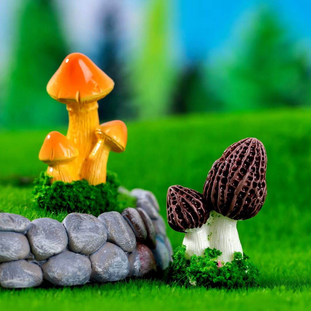Ensemble de champignons et de plantes succulentes artificiels colorés - Ornements miniatures pour terrarium