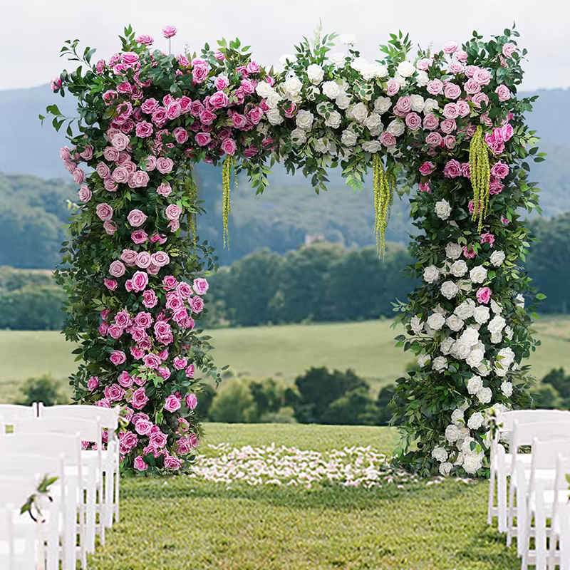 Décor de rangée de fleurs de luxe