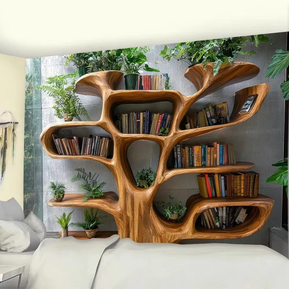 Tapisserie murale 2D en polyester à thème plantes nordiques