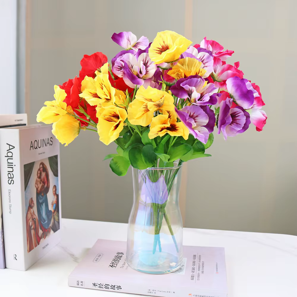 1 pièce de fleurs artificielles de primula de 10 pouces avec papillon en soie
