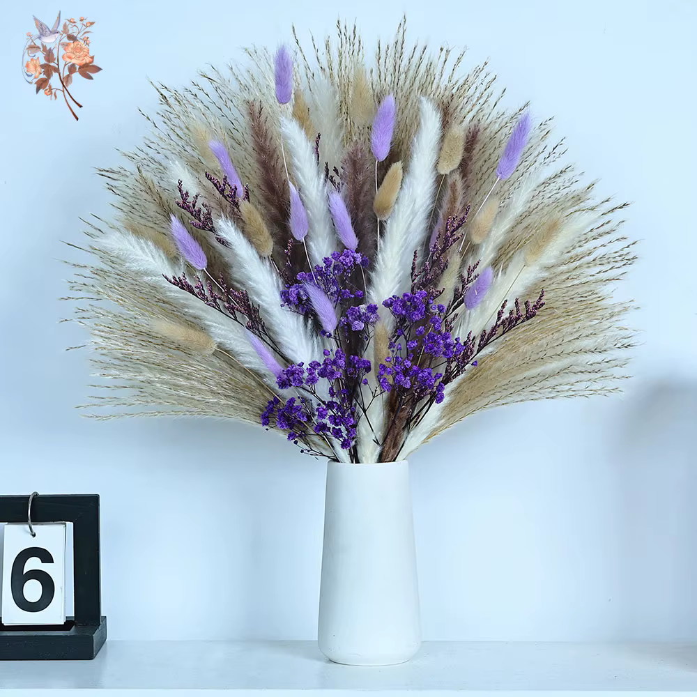 70 tiges séchées violet souffle de bébé queues de lapin herbe fleurs Bouquet décoratif chambre salon Vase remplissage Pampas décor à la maison