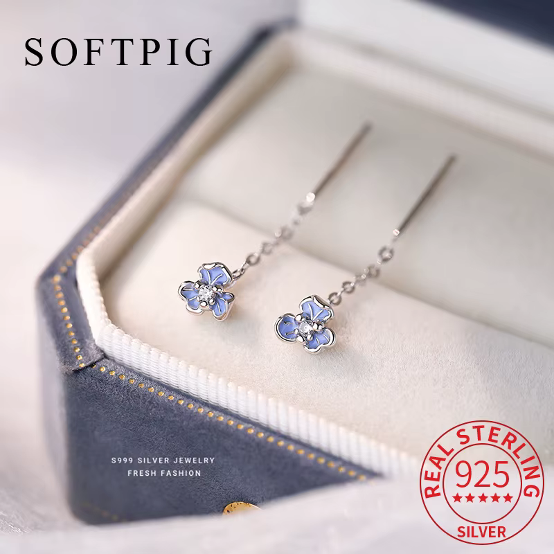 SOFTPIG réel 925 en argent Sterling Mini fleur Piercing boucles d'oreilles pour les femmes mignon bijoux fins accessoires minimalistes