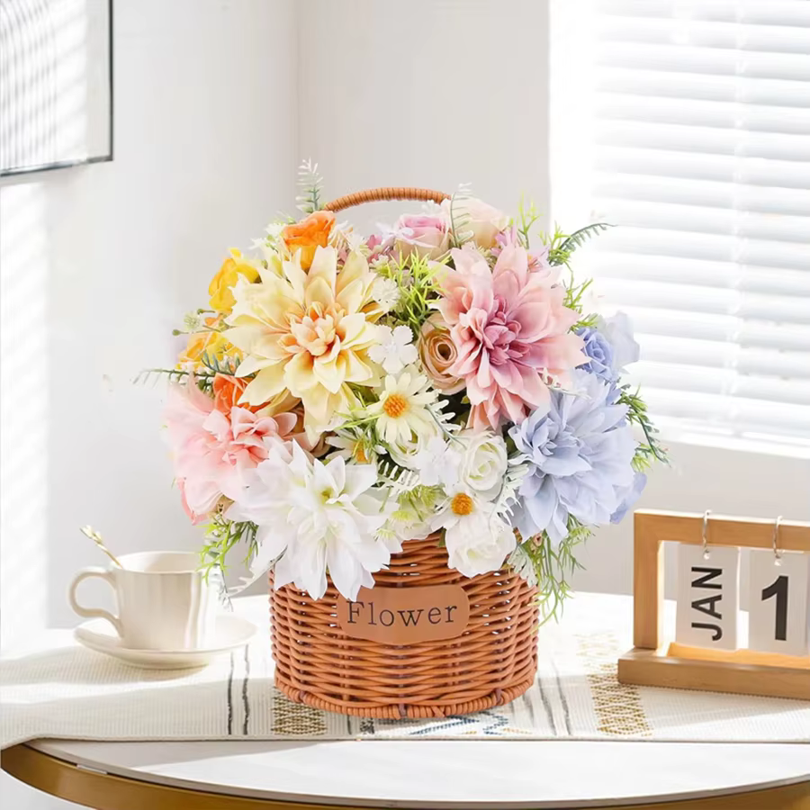 Artificielle Rose Fleurs De Mariage Maison Chambre Cour Décor Bouquet De Mariée Jardin Faux Soie Dahlia Hortensias Vase Pour Planche À L'extérieur