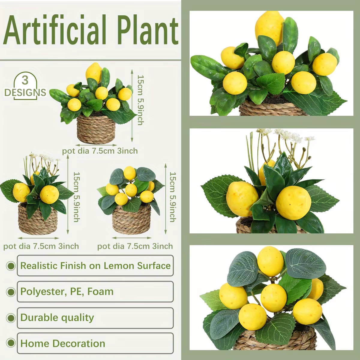 Ensemble de plantes artificielles au citron jaune vibrant