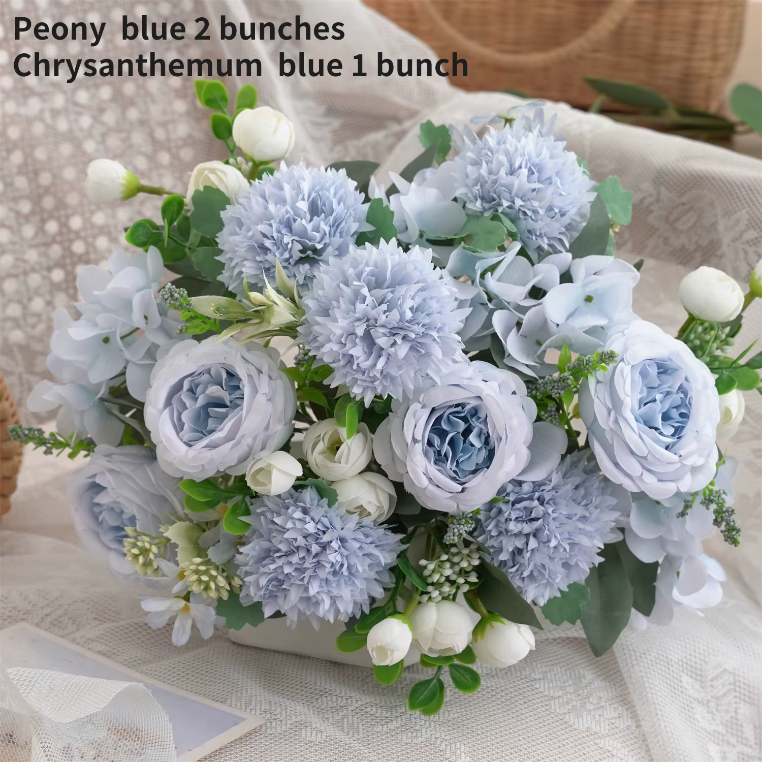 Bouquet d'hortensia et de chrysanthème de pivoine artificielle de 3 bouquets