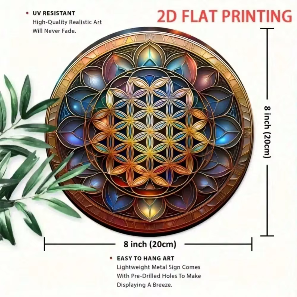Art mural à géométrie sacrée, fleur de vie, Mandala en fer de 8 pouces, décor suspendu pour porte intérieure, multicolore vibrante