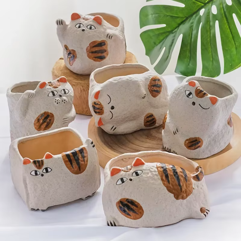 Pot de fleur succulent en céramique Fortune Cat